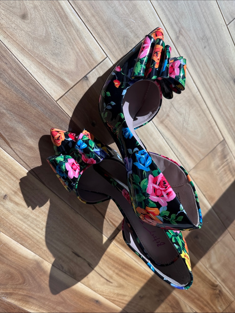 Betsey Johnson Black Floral Bow Heels